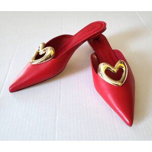 Anthropologie Maeve Heart Mule Kitten Heels Leather Red EU 39 US 8-8.5 NWOB